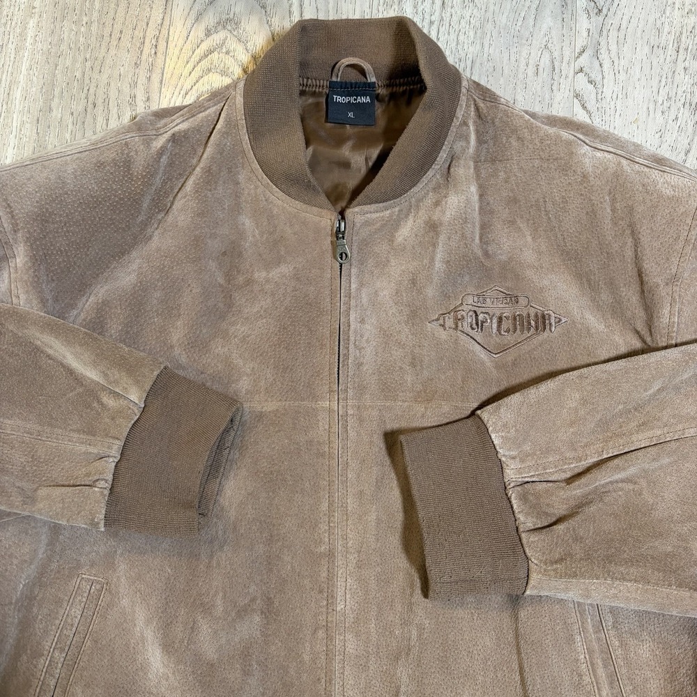Old Las Vegas Tropicana Brown Suede Leather Bomber Jacket Embroidered XL‎ VTG